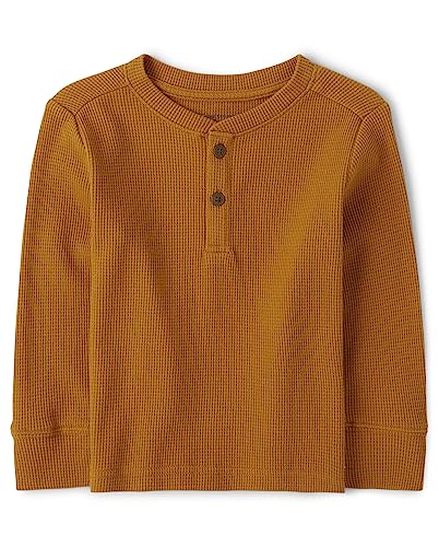 The Children's Place Baby Boys' and Toddler Long Sleeve Thermal Henley Shirt, Honey Comb, 4T