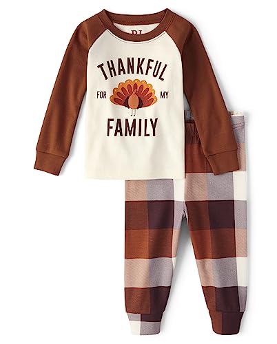 The Children's Place Baby Toddler 2 Piece Family Matching, Christmas and Holiday Pajama Sets, Cotton, Thankfull, 5T