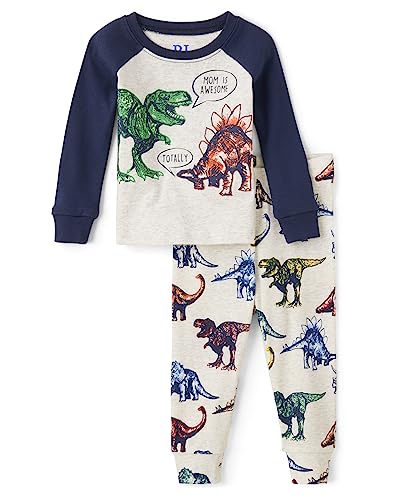 The Children's Place Baby Boys' and Toddler Long Sleeve Top and Pants Snug Fit 100% Cotton 2 Piece Pajama Set, Dino Sketches