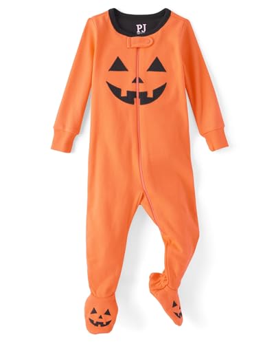 The Children's Place,and Toddler, Halloween Pumpkin Pajamas, Cotton,SUN GLOW,0-3 MONTHS