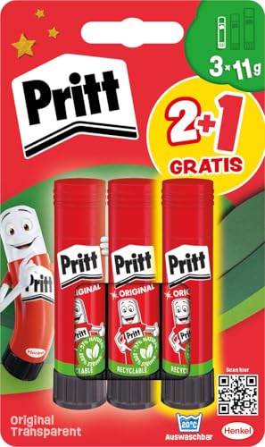 🔥 STARKER PREIS (-35%) Pritt Klebestift BTS-Promotion Set mit 3x11g Klebestiften, sicherer und kinderfreundlicher Kleber für Kunst und Bastelarbeiten, starker Klebstoff für die Schule, 9H PGS5B