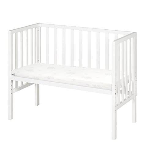 (-38%) roba Beistellbett safe asleep® 2 in 1-45 x 90 cm - Höhenverstellbar - Komplettes Anstellbett mit Matratze + Mesh Barriere - Bett Set für Babys - Holz weiß