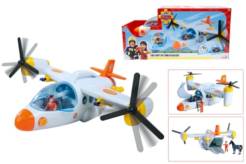 Simba 109252615 Fireman Sam Rescue Plane Fire Swift (42 cm) Large Toy Aeroplane with Tilting Protor, Figure, Horse and Many Functions, Includes Light and Sound for Children from 3 Years