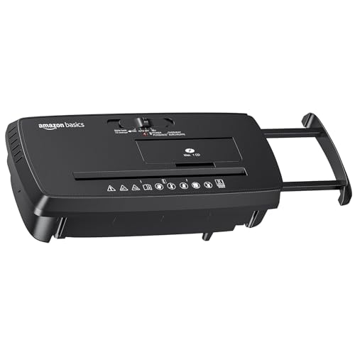 Amazon Basics 8-Sheet Strip Cut Paper, CD, and Credit Card Shredder with Auto-Off Compact, Portable Design, No Basket, E