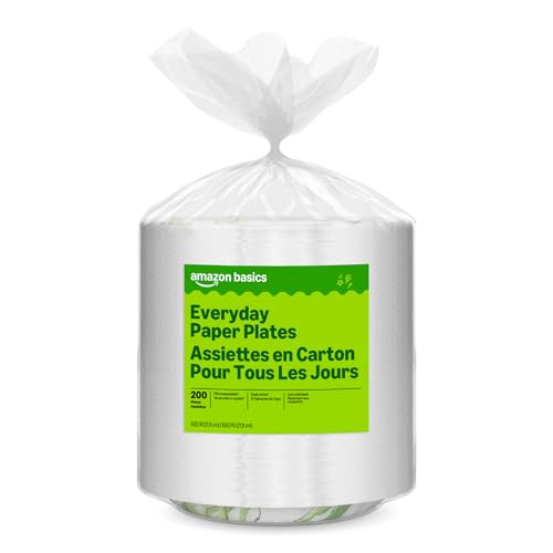 Amazon Basics Everyday Paper Plates, 8.62 Inch, Disposable, 200 Count