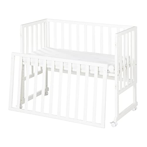 (-36%) roba Stuben- und Beistellbett Safe Asleep® 3 in 1-45 x 90 cm - Höhenverstellbar - Komplettes Anstellbett mit Matratze + Canvas Barriere - Bett Set für Babys - Holz weiß