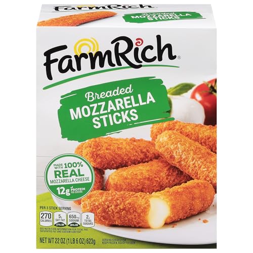 Farm Rich Breaded Mozzarella Cheese Sticks – Delicious Frozen 22 oz Party Appetizer & Snack, Made with 100% Real Mozzarella
