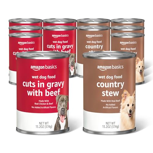 Amazon Basics Wet Dog Food Variety Pack, Country Stew Flavor and Cuts in Gravy with Beef, Made with Natural Ingredients, 13.2oz Cans (Pack of 12)