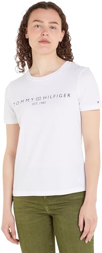 🔥 STARKER PREIS (-58%) Tommy Hilfiger Damen T-Shirt Kurzarm Logo Rundhalsausschnitt, Weiß (Th Optic White), L