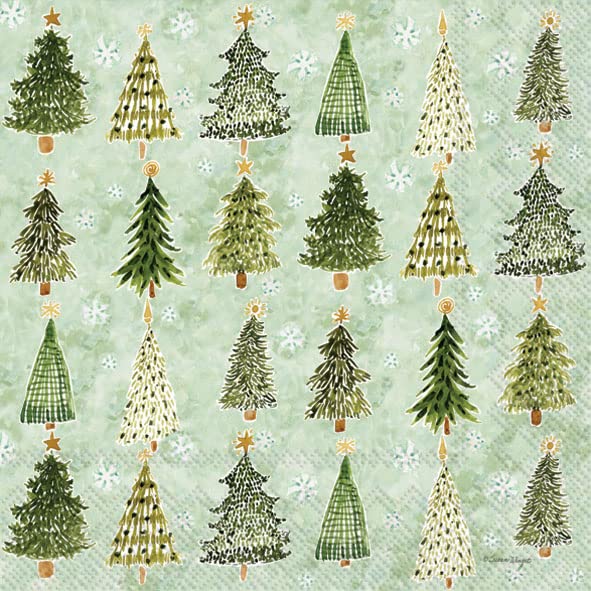 IHR Ideal Home Range Cocktail Napkins Disposable 3-Ply Paper Party Napkin Pack, 5" x 5", Christmas Tree Pattern, 20-Count