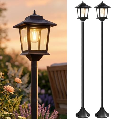 PASAMIC 63" Solar Lamp Post 2Pack, Outdoor Lights Waterproof, Pole Lights Outdoor, Floor Lamp for Patio, Warm White, Replaceable Bulb