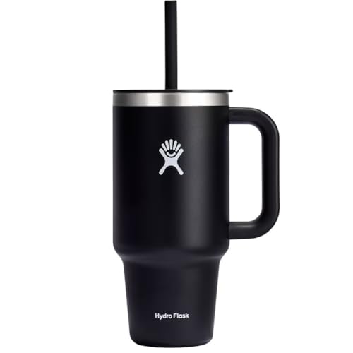 Hydro Flask Travel Tumbler with Handle, Lid and Straw - Insulated Stainless Steel in 32 Oz Black