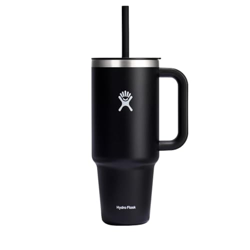 Hydro Flask Travel Tumbler with Handle, Lid and Straw - Insulated Stainless Steel in 40 Oz Black