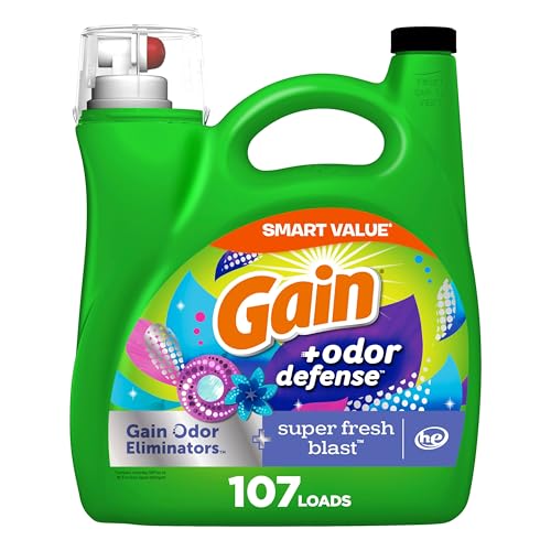 Gain + Odor Defense Liquid Laundry Detergent, Super Fresh Blast Scent, 107 Loads, HE Compatible