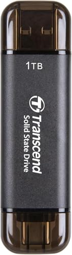 Transcend 1TB External SSD, Up to 1,050MB/s, Dual USB Flash Drive for Pixel10, Tesla, iPhone16,15,iPad,Mac/Steam Deck/ROG Ally/MSI Claw/Android/PS5/Smart TV, 2-in-1 Type C&A, USB 3.2 Gen2 Portable SSD