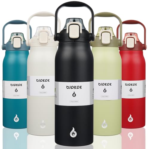 BJPKPK Insulated Water Bottles with Straw, 57 oz Sports Water Bottle with One-handed Opening Lid, BPA Free Leakproof Easy Carry Thermo, Jugs, Flasks for Gym Sports Outdoors, Black