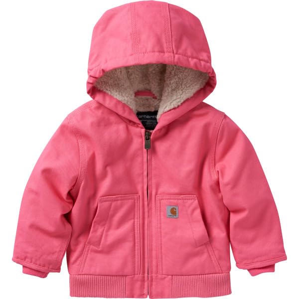 Carhartt Kid's CP9566 Canvas Insulated Hooded Active Jac - Girls - 4 Toddler - Pink Lemonade