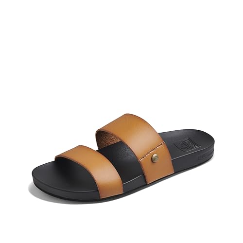 REEF Cushion Vista Womens Fashion Slide Sandal, Vegan Leather Strap, Ultra Soft Cushion Footbed, Cognac Black, 7