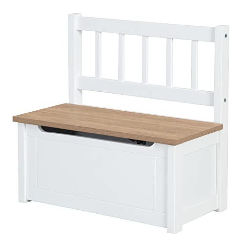 🔥 STARKER PREIS (-50%) roba Kindertruhenbank Woody - Spielzeugtruhe in Holz Natur & Weiß lackiert - Kinderbank mit Deckelbremse & beschichteter Oberfläche