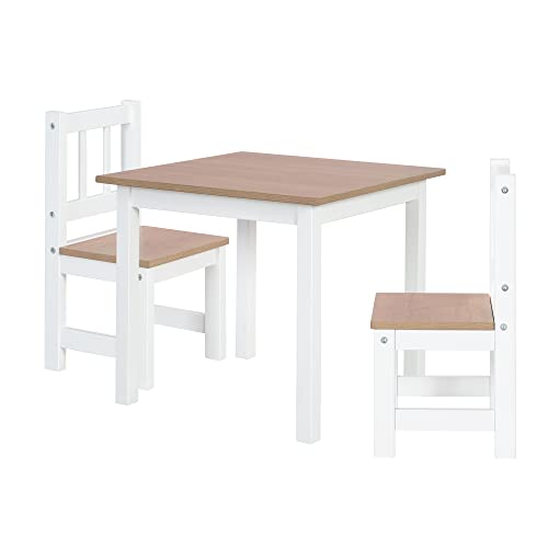🔥 STARKER PREIS (-50%) roba Kindersitzgruppe 'Woody' - 2 Kinderstühle & 1 Tisch - Sitzgarnitur/Sitzmöbel für Kinder in Holzdekor & Weiß