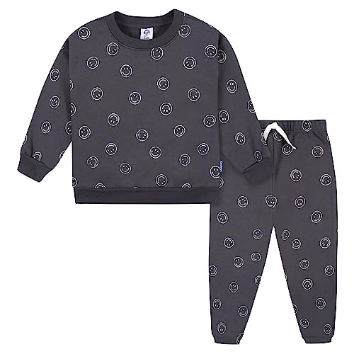 Gerber Baby Boys Toddler 2-Piece Fleece Sweatshirt and Jogger Set, Charcoal Smiley, 3T