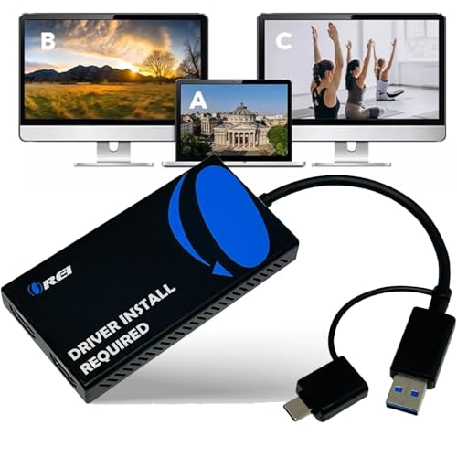 OREI SplitExtend HDMI Splitter Extended Display for Dual Monitor - Multi-Monitor Display 3 Separate Screens - USB A & USB-C Adapter to HDMI 2.0, 4K@30Hz Output 1, 1080p Output 2 for Windows, Mac OS G