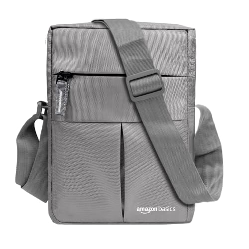 amazon basics Sling Bag/Crossbody Bag with Adjustable Strap for Daily and Travel Use, Durable, Water-Resistant, Travel-Friendly (Unisex, Silver)