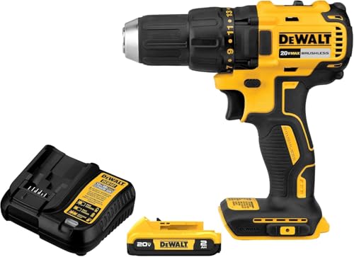 DEWALT 20V MAX Cordless Drill Driver Set, Electric Drill, Brushless 1/2 In 2 Speed, 2.0 Ah Battery and Charger Includ...
