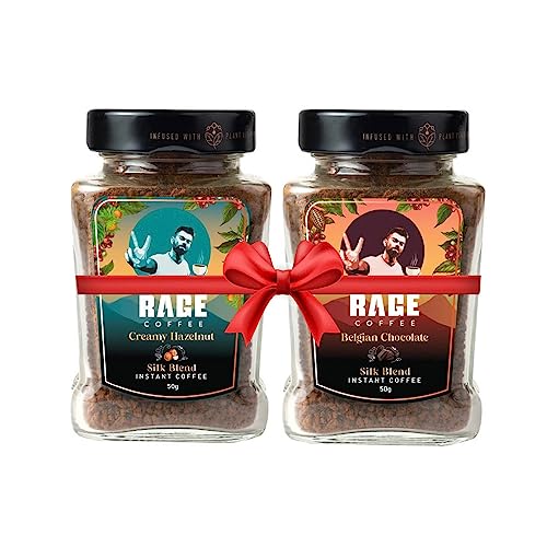 Rage Coffee Silk Blend Instant Coffee | Belgian Chocolate & Creamy Hazelnut Silk Blend Flavoured Coffee 60 GMs Each | Premium, Bold & Smooth | Pack of