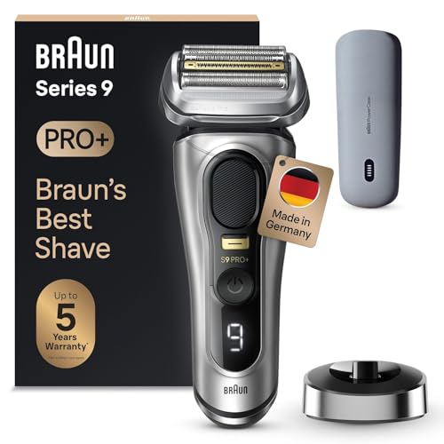Braun Series 9 Pro+ Rasierer Herren Elektrisch, Elektrorasierer mit 5 Pro Rasierelementen, Langhaarschneider, Rasierer-Ladeetui PowerCase, 60 Min Laufzeit, Made