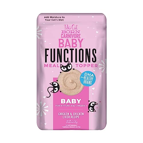 Tiki Cat Born Carnivore Baby Functional Topper Mousse, Chicken & Chicken Liver Recipe, 1.5 oz. Pouch, (Pack of 12)
