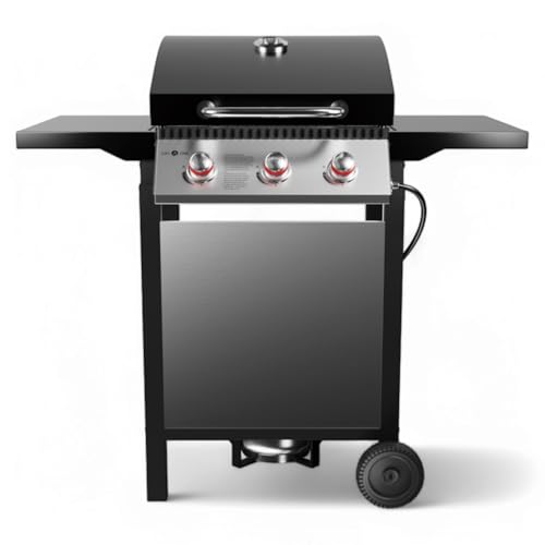 GasOne GP-1030S One 3 Burner Stainless Steel– Outdoor Cabinet Style with Wheels-High-Temperature Paint Coating Gas BBQ