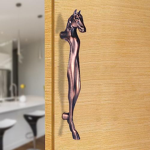 BonKaso 327 Aluminum Premium Horse Shape Push Pull Door Handle for Glass & Wooden Door - Antique Copper, Matt Finish (Set of 1, 12 Inch)