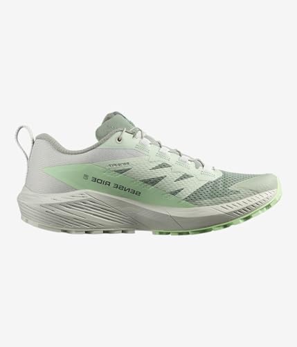 Salomon Women's SENSE RIDE 5 Trail Running Shoes for Women, Lily Pad / Metal / Green Ash, 6.5