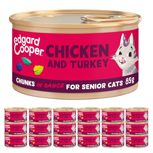 Caja Edgard & Cooper con dieciséis latas de pollo y pavo para gato senior
