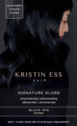 Kristin Ess Signature Hair Gloss Treatment in Black Iris - Shine Boosting, Brightening + Tone Enhancing Glaze in 1 Application - Lasts up to 4 Weeks - Silicone + Ammonia Free - Color + Keratin Safe