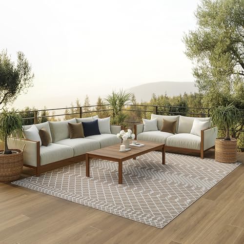 Nourison Home Positano Indoor/Outdoor Beige 6' x 9' Area Rug, Easy Cleaning, Non Shedding, Bed Room, Living Room, Dining Room, Deck, Backyard, Patio (6x9)