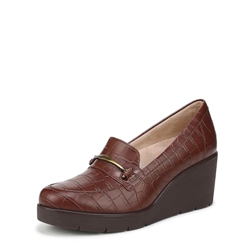 Naturalizer Soul Womens Achieve Wedge Loafer Dark Brown Croco 8.5 W