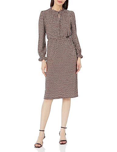 Adrianna Papell Women's Printed Smocked Waist Dress, Cocoa/Black Shadowed Geo