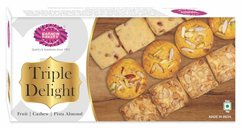 Karachi BakeryTriple Delight [Fruit Biscuits, 200gm| Cashew, 200gm| Pista Almond, 200gm] Gift Pack, 600g