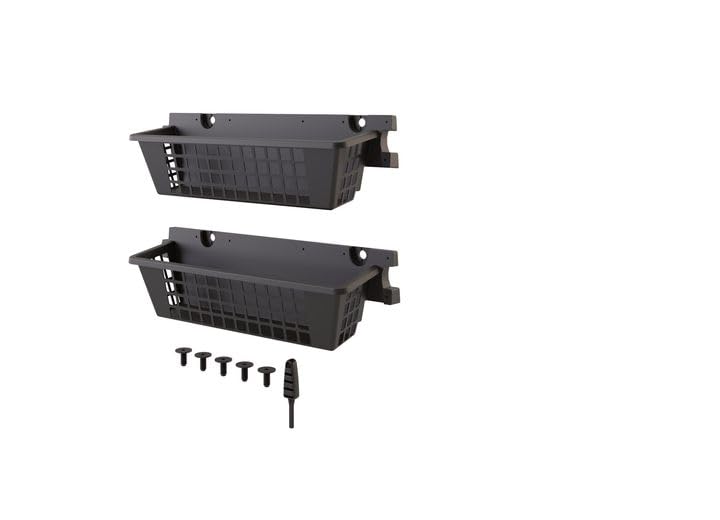 Suncast 2-Pack Accessory Baskets, Resin Organizers for Shed, Black, 25" x 7.25" x 7" - Outdoor Storage Organization, 30 lb Weight Capacity Per Shelf Basket, EZ Bolt Wall-Mount Assembly