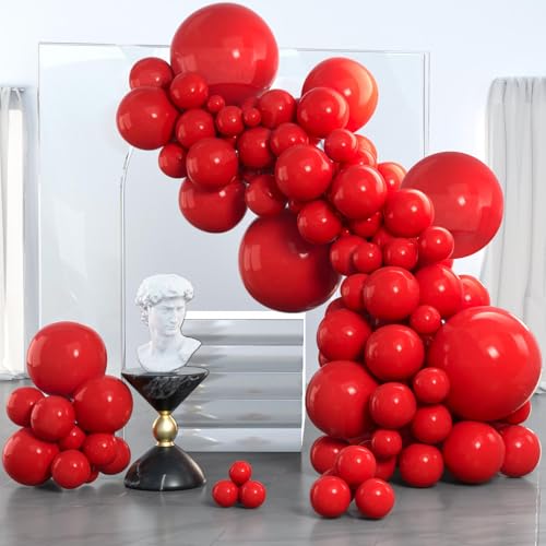 PartyWoo Red Balloons 152 pcs Different Sizes of 18 12 10 5 Inch Matte Red Latex Balloon Arch Kit Garland for Valentine's Day Graduation Memorial Day Christmas Birthday Party Decorations Red-Y57