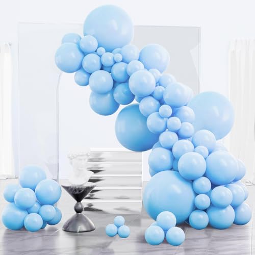PartyWoo Light Blue Balloons 152 pcs Different Sizes of 18 12 10 5 Inch Baby Pastel Sky Aqua Blue Balloon Arch Kit Garland for Graduation Baby Shower Gender Reveal Birthday Party Decorations Blue-Y4