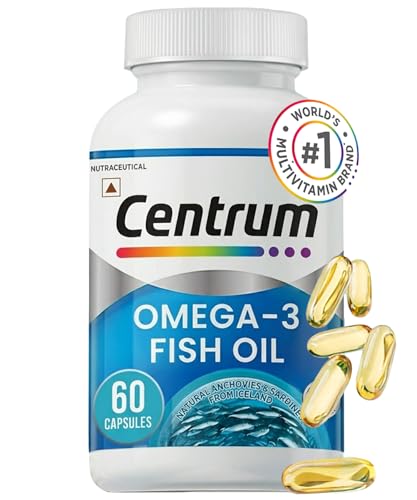 Centrum Omega 3 Fish Oil Capsules 1000mg Supplements | Omega 3 with 180mg EPA, 120mg DHA for Hair and Skin Health, Joint Health, Brain Health | No Fis