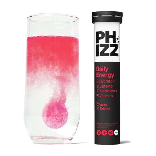 Phizz Daily Energy Electrolyte Hydration Tablets - 16 Vitamins and Minerals - Effervescent Energy Tablets - 75mg Caffeine (Daily (Cherry), 20)