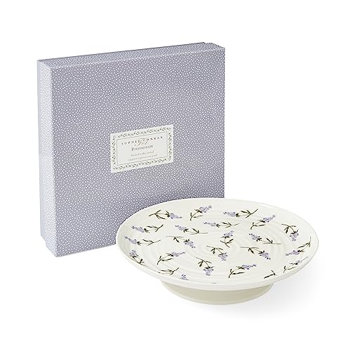 Portmeirion Sophie Conran Lavandula Footed Cake Plate | 12-Inch Porcelain Cake Stand | White Round Dessert Stand | Cupca