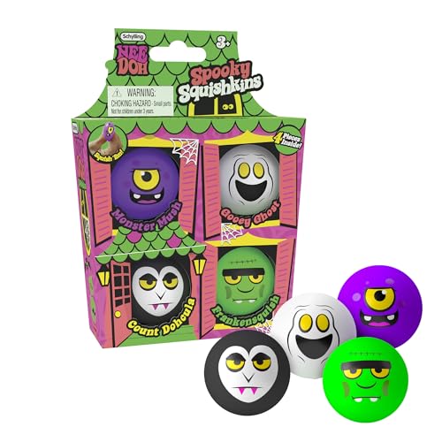 Schylling NeeDoh Squishkins Haunted House - Halloween Squeeze Toy - Contains 4 Mini Groovy Globs - 1.25" Wide - Multicolored