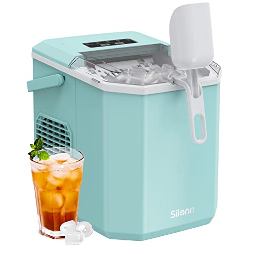 Silonn Ice Maker Countertop Machine with Handle, 26lbs in 24h, 9 Ice Cubes Ready in 6 Mins, Self-Cleaning Ice Makers wit
