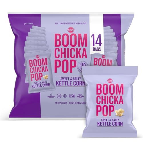 Angie's BOOMCHICKAPOP Sweet & Salty Kettle Corn Popcorn, Lunchbox Snack, 0.77 oz. Individual Bag, 14-Count