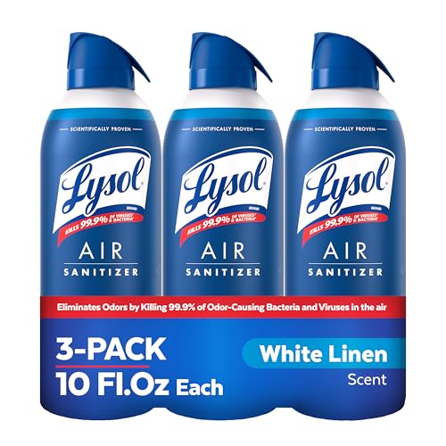 Lysol Air Sanitizer Spray with Odor Eliminator for Home & Office, Sanitizing Spray, Air Freshener Alternative, White Linen Scent, 10 oz (Pack of 3)